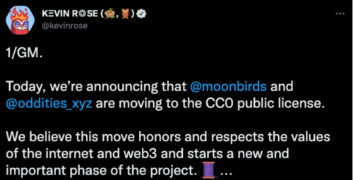 突发！Moonbirds刚刚将所有NFT设为CC0许可，并成立Moonbirds DAO
