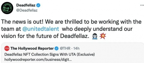 Deadfellaz与艺人经纪公司UTA签约，建立品牌合作关系